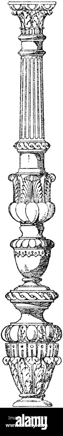 Axe de colonne : colonne de type candélabre provenant d'un lit à baldaquin.(Renaissance française), , ML (livre de motifs, ) Banque D'Images