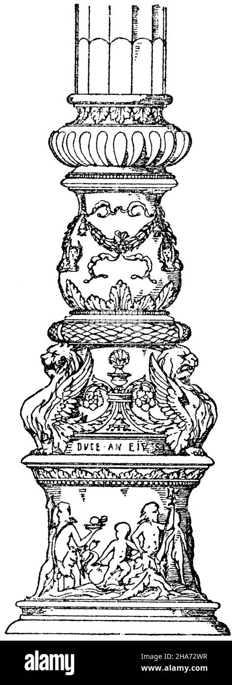 Arbre de candélabre : décoration d'arbre d'un des supports de tapis de la place Saint-Marc à Venise.Bronze.Renaissance italienne., , ML (livre de motifs, ) Banque D'Images