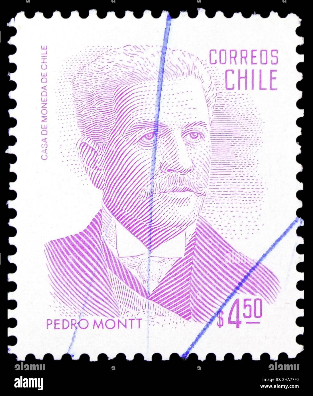 MOSCOU, RUSSIE - 8 NOVEMBRE 2021: Timbre-poste imprimé au Chili montre Pedro Montt (1849-1910), homme politique, président de 1906-1910, série, vers 1982 Banque D'Images