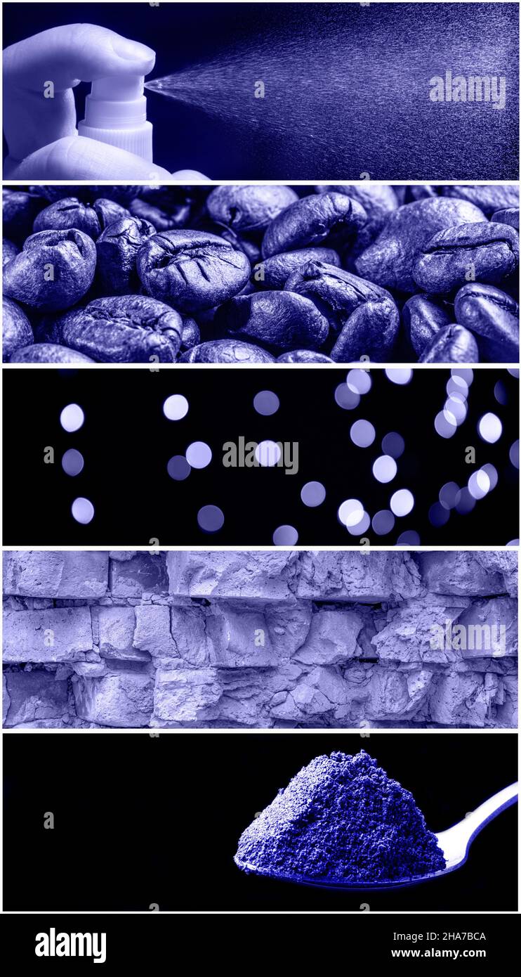 Un collage vertical d'images dans la couleur de l'année 2022 est très peri. Banque D'Images