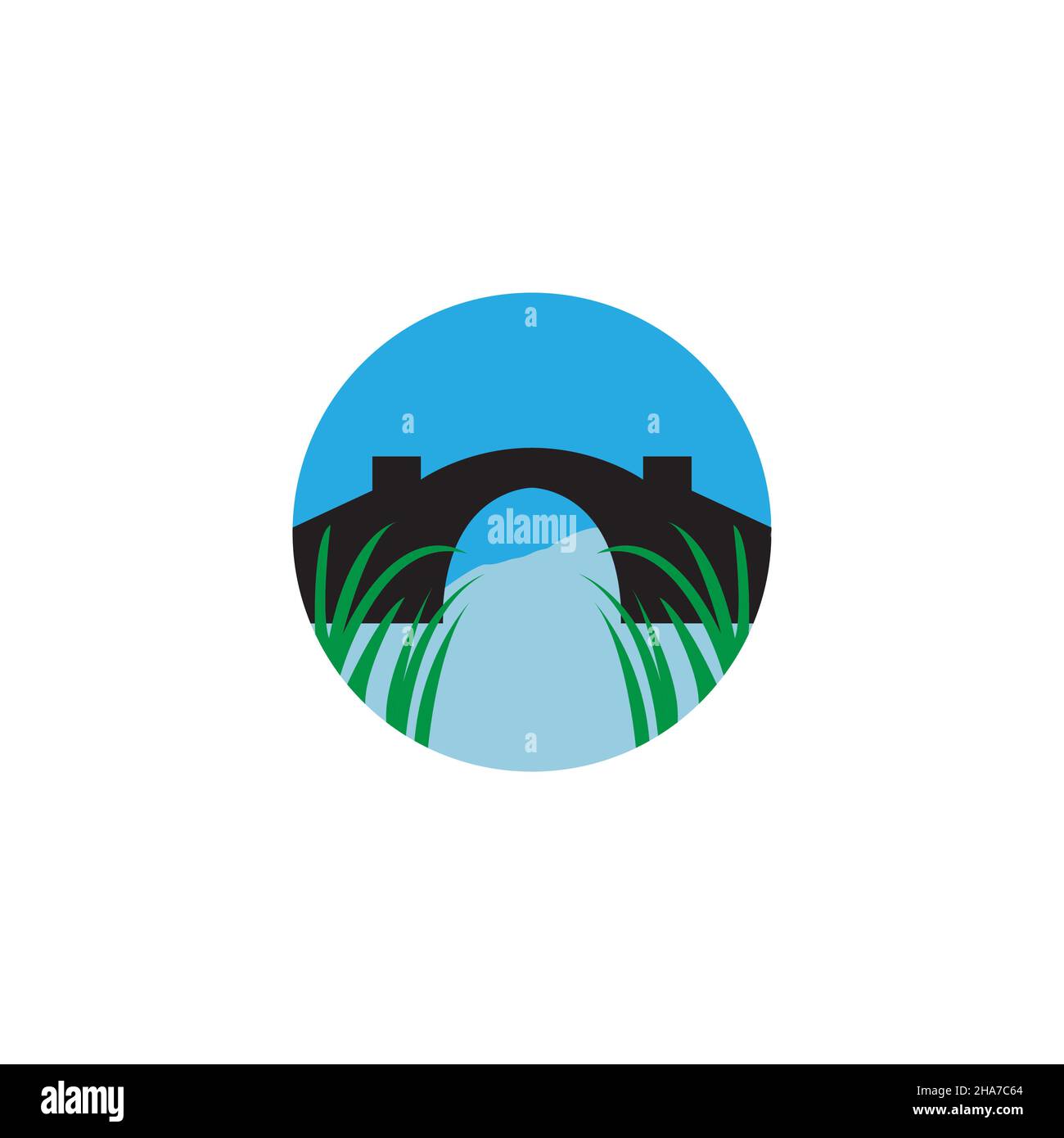 village petit pont avec herbe logo symbole icône vecteur graphique design illustration idée créative Illustration de Vecteur