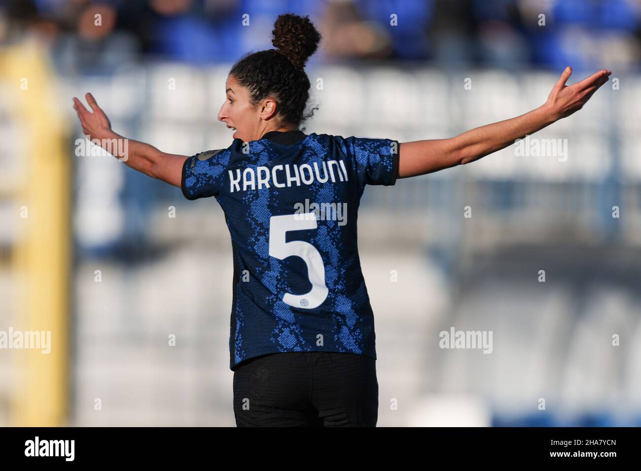 Ghoutia Karcouni (FC Internazionale) célèbre après avoir obtenu le premier but de son côté X80;&#x99;lors de l'Inter - FC Internazionale vs US Sassuolo, match de football italien Serie A Women à Milan, Italie, décembre 11 2021 Banque D'Images