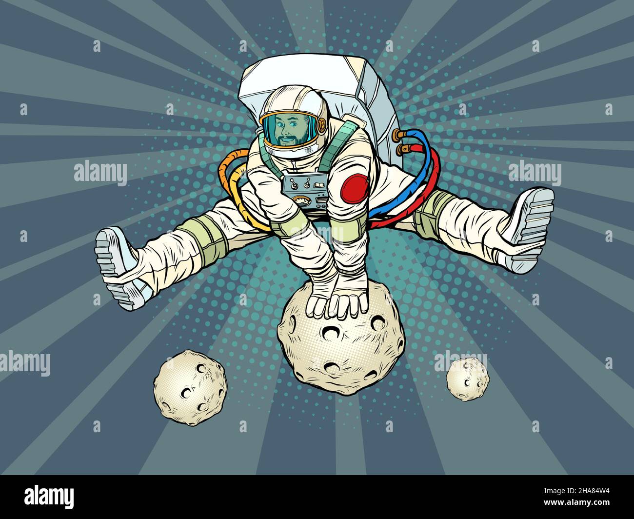 L Astronaute Se Rejouit De Sauter A Travers Un Asteroide Ou Une Planete Dans Une Posture Drole Avec Ses Jambes Ecartees Espace Et Science Image Vectorielle Stock Alamy