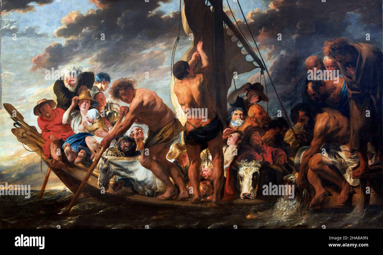 L'argent de hommage.Pierre trouvant la pièce d'argent dans l'embouchure du poisson.Aussi appelé 'le Ferry Boat to Antwerp' par Jacob Jordaens (1593-1678), huile sur toile, c.1616-34 Banque D'Images