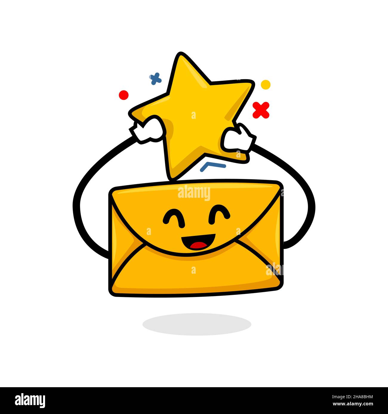 concept de courrier électronique étoilé. photo de dessin animé de courrier mignon isolée tenant une étoile de livre marque illustration vectorielle Illustration de Vecteur
