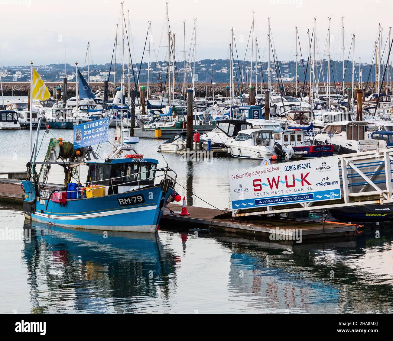 Chalutiers et bateaux de pêche dans le port de Brixham, Devon.England Banque D'Images