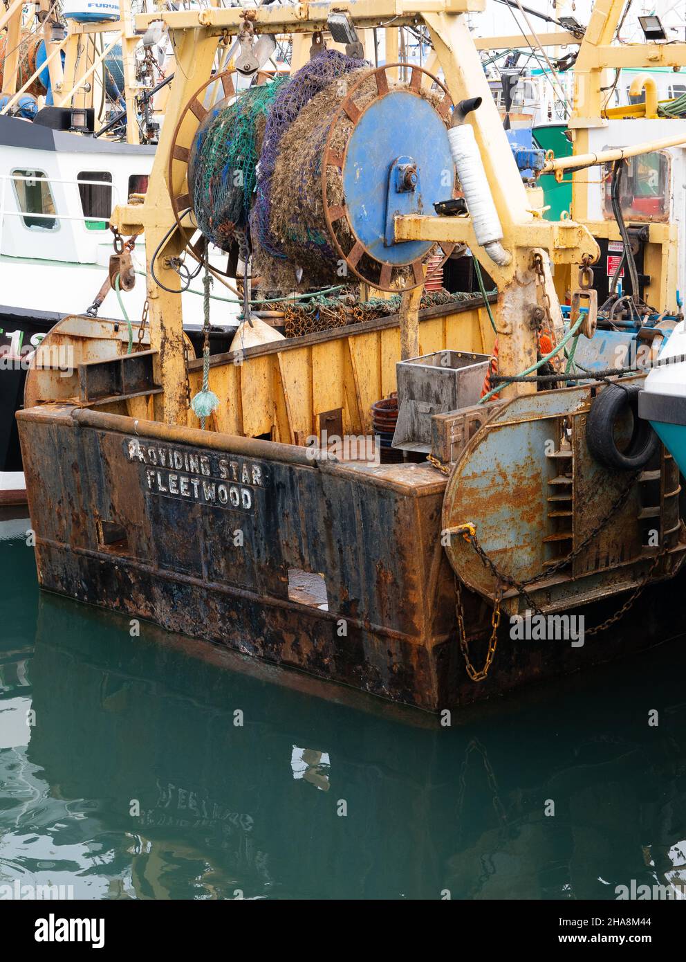 Treuil de chalutier sur Brixham Trawler, Devon, Angleterre Banque D'Images