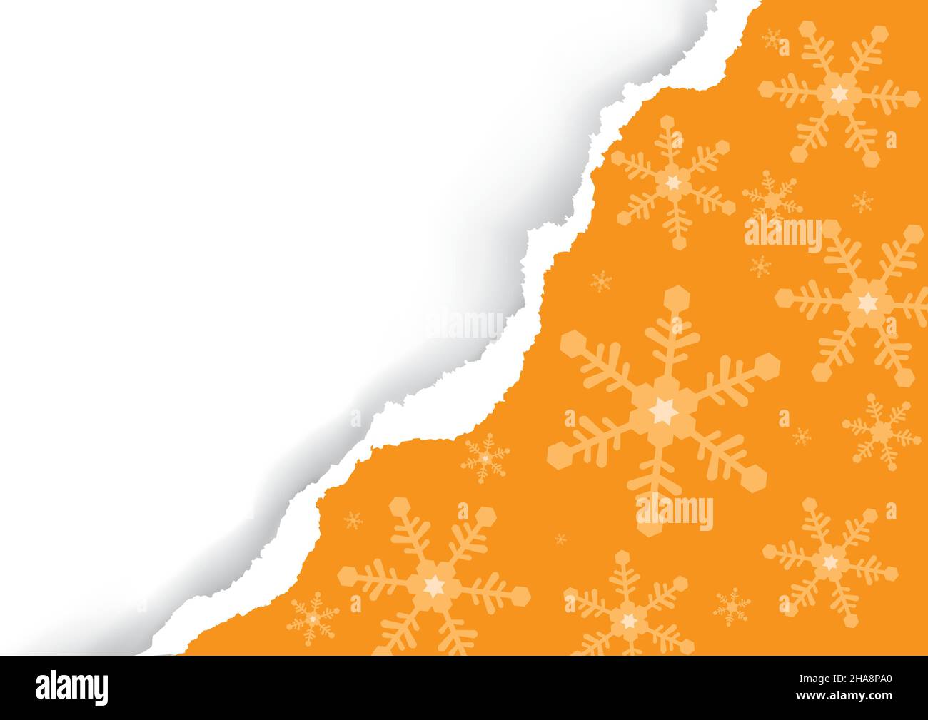Papier déchiré de Noël, fond orange.Illustration d'un arrière-plan en papier déchiré orange avec des flocons de neige et placement pour votre texte ou votre image. Illustration de Vecteur