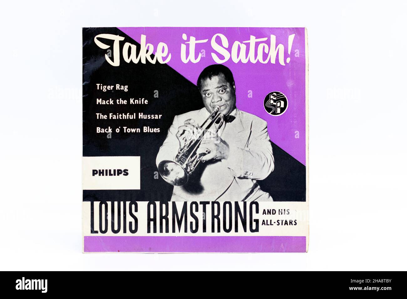 Pochette de 7 pouces pour une photo de Louis Armstrong jazz record Banque D'Images
