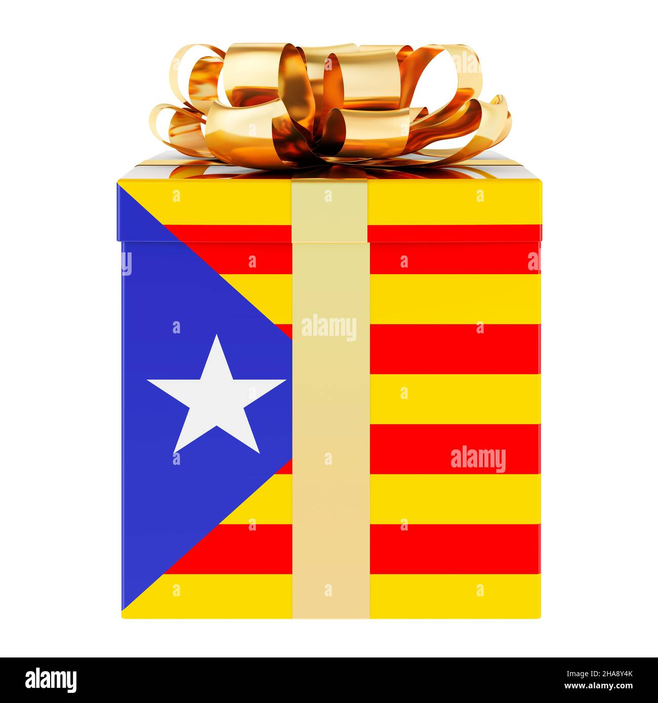 Boîte cadeau avec drapeau catalan.Vacances en Catalogne, concept.3D rendu isolé sur fond blanc Banque D'Images