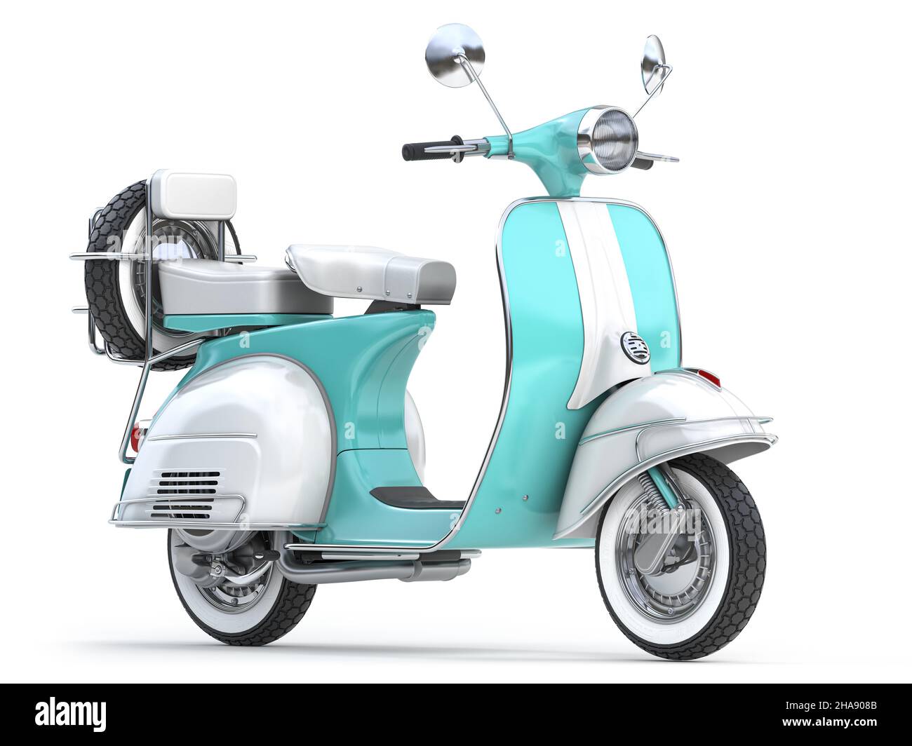 Classique vintage scooter, moto ou mobylette isolé sur whte.illustration 3d Banque D'Images