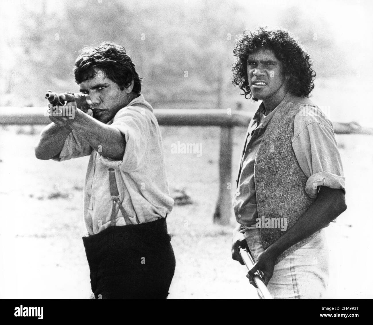 Tommy Lewis, Freddy Reynolds, sur le film, 'le chant de Jimmie Blacksmith', 20th Century-Fox, 1978 Banque D'Images