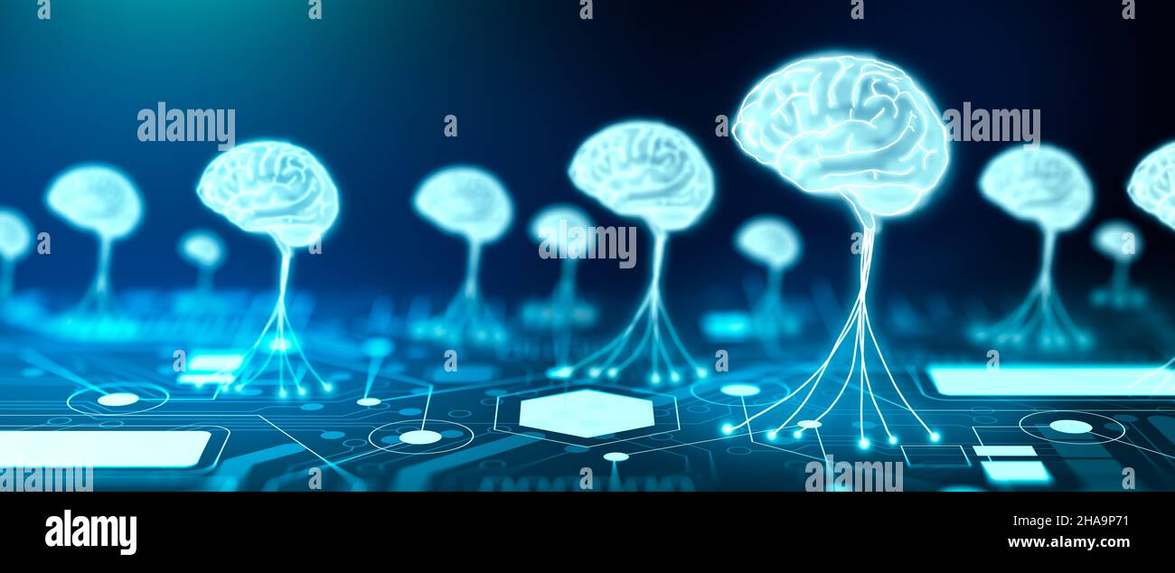 Ai Brain neural Network Super ordinateur. Intelligence artificielle, apprentissage profond, apprentissage machine et NLP traitement du langage naturel calcul cognitif Banque D'Images