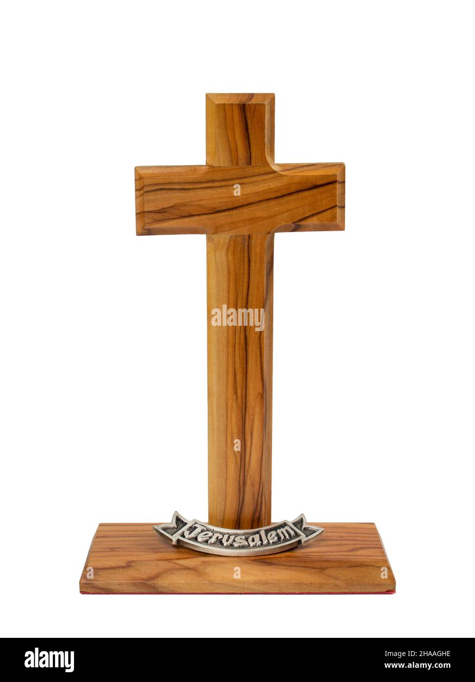 Crucifix en bois sur fond blanc Banque D'Images