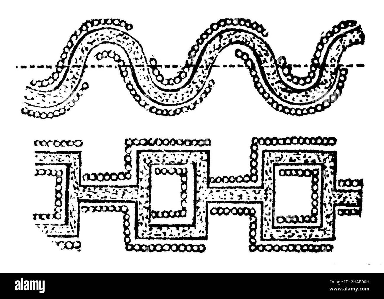 Fortification.Vieux couches: Serpentin (haut), comme double Zwerschwallsappen ou cube couches, ligne droite avec extensions carrées (bas)., , (histoire architecturale Banque D'Images
