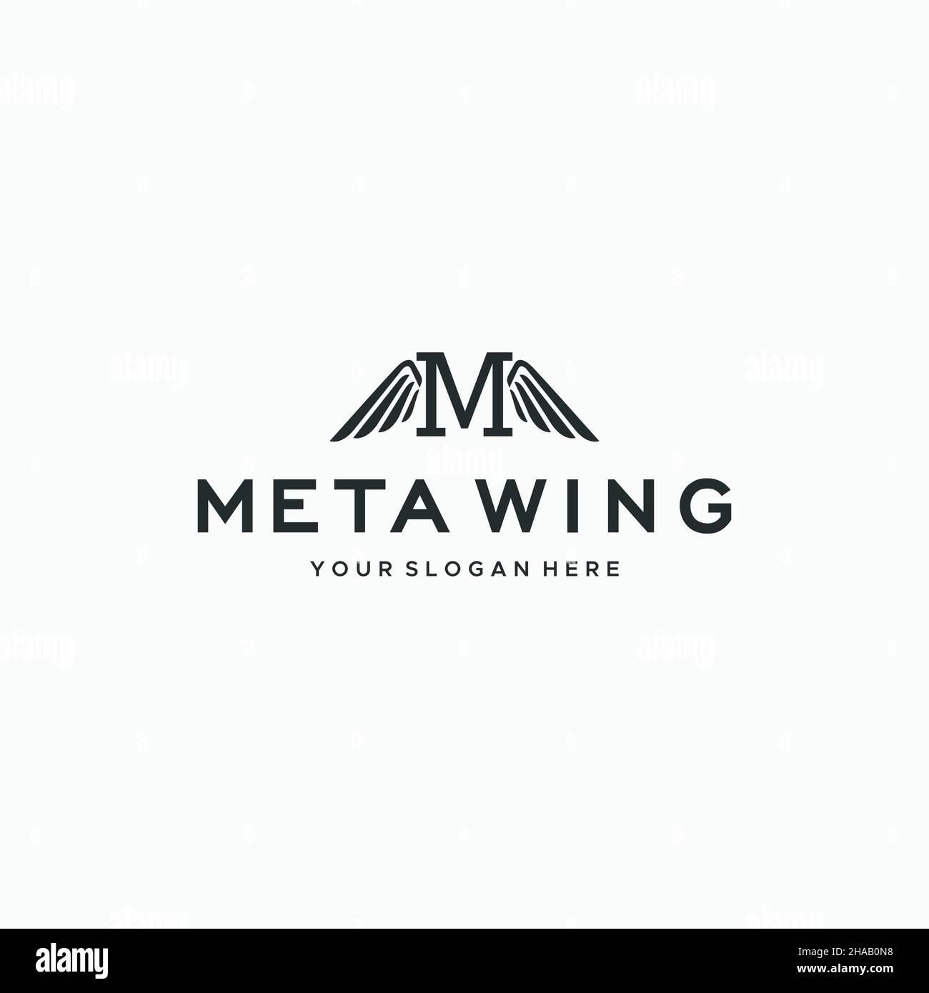 Logo DE L'AILE M META initial de marque de lettre plate Illustration de Vecteur