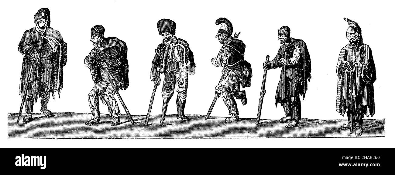 Blessé de l'armée française à leur retour en France en 1813.Illustration contemporaine de la retraite des Français de Russie., , Geißler (livre d'histoire, 1899), Verletzte der französischen Armee BEI Ihrer Rückkehr nach Frankreich 1813.Zeitgenössische Abbildung zum Rückzug der Franzosen aus Russland Banque D'Images