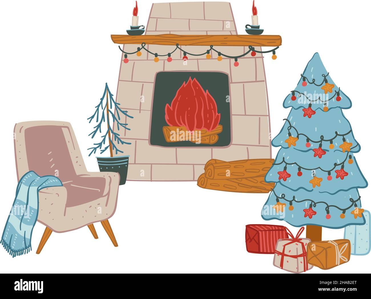 Cheminée et bougies ambiance de Noël à la maison Illustration de Vecteur