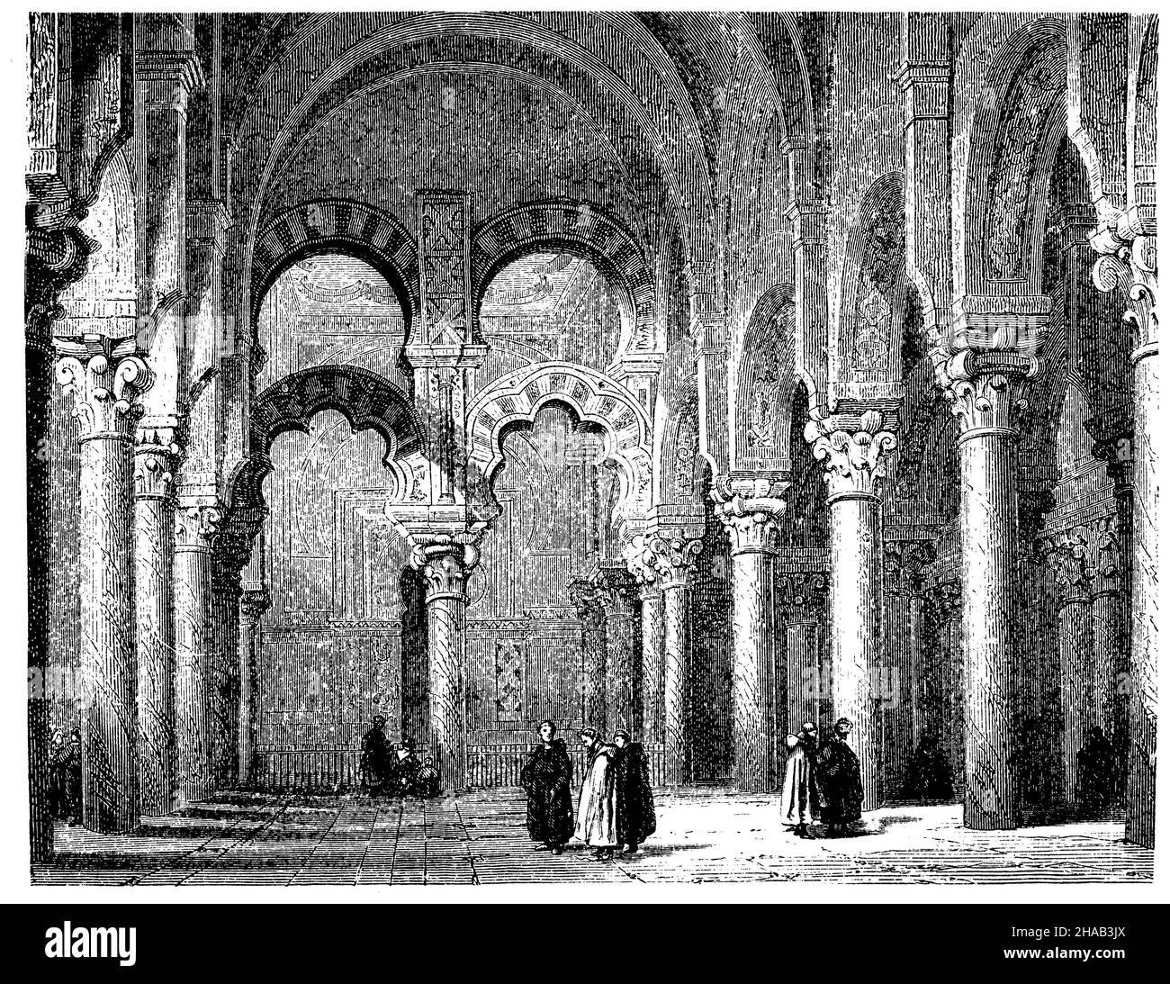 Intérieur de la mosquée à Cordova, , (encyclopédie, 1888), Inneres der Moschee zu Cordova, intérieur de la mousse de Cordoue Banque D'Images