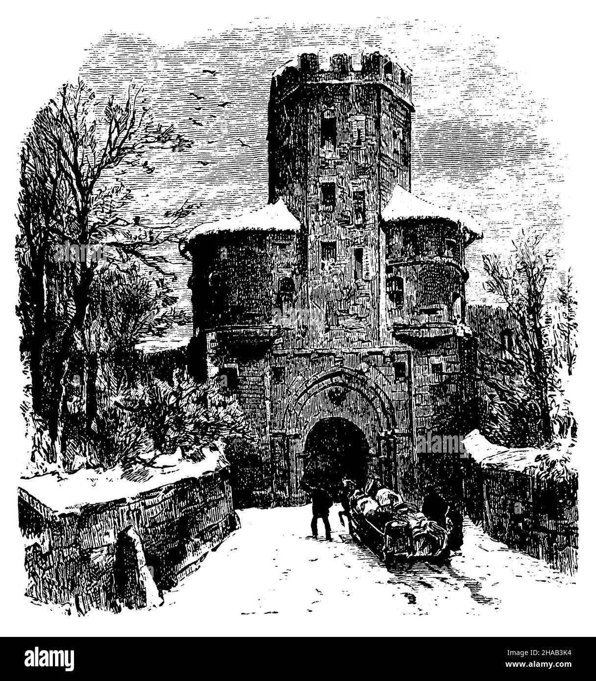 Porte Severin.Château de la porte des fortifications de la ville de Cologne, , (encyclopédie, 1888), Severinstor.Torburg der Kölner Stadtbefestigung, porte de Séverin.Château de la ville forte de Cologne Banque D'Images