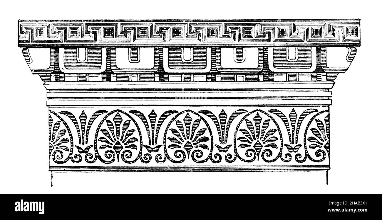 Painted Doric Antenna Capital, , (livre d'histoire culturelle, 1892), Bemaltes dorisches Antenkapitell,Chapiteau dorique peint de l'antenne Banque D'Images