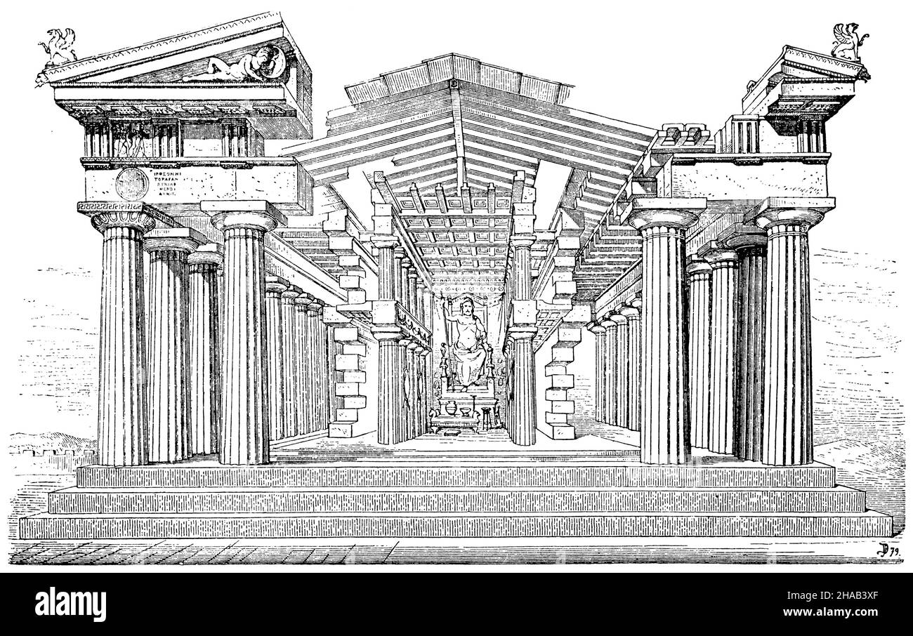 Construction du temple dorique, , (livre d'histoire culturelle, 1892), Aufbau des dorischen Tempels, Construction du temple dorique Banque D'Images