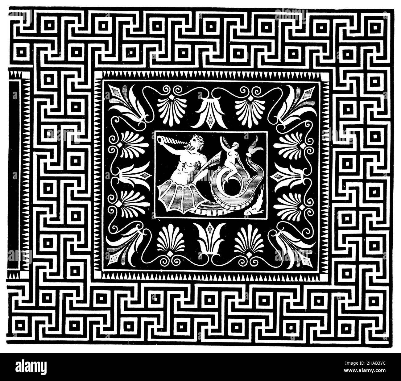 Sol en mosaïque dans le temple d'Olympie, , (livre d'histoire culturelle, 1892), Mosaikfußboden im Tempel zu Olympia, sol en mosaïque du temple d'Olympie. Banque D'Images