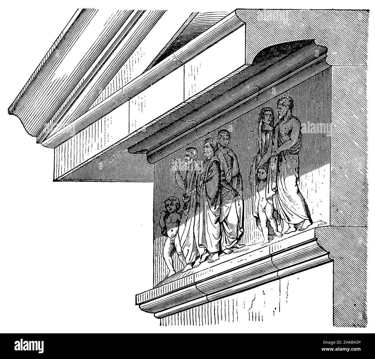 Poutres du temple Attique-Ionic, , (livre d'histoire culturelle, 1892), Gebälk des attisch-ionischen Tempels, Charpente du temple attico-ionique Banque D'Images