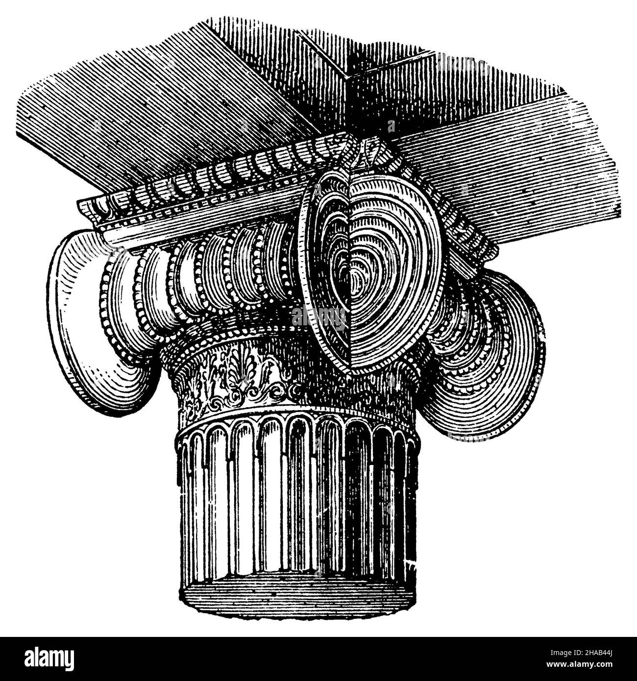 Grenier-Ionic coin capital.interior vue, , (livre d'histoire culturelle, 1892), Attisch-ionisches Eckkapitell.Innere Ansicht,Chapiteau d'angle attico-ionique.vue intérieure Banque D'Images