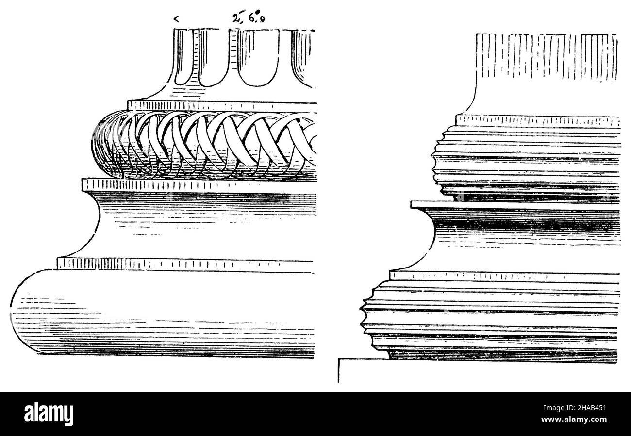 Colonnes Mansardé-Ionic, , (livre d'histoire culturelle, 1892), Attisch-ionische Säulenbasen,Bases de colonnes attico-ioniques Banque D'Images