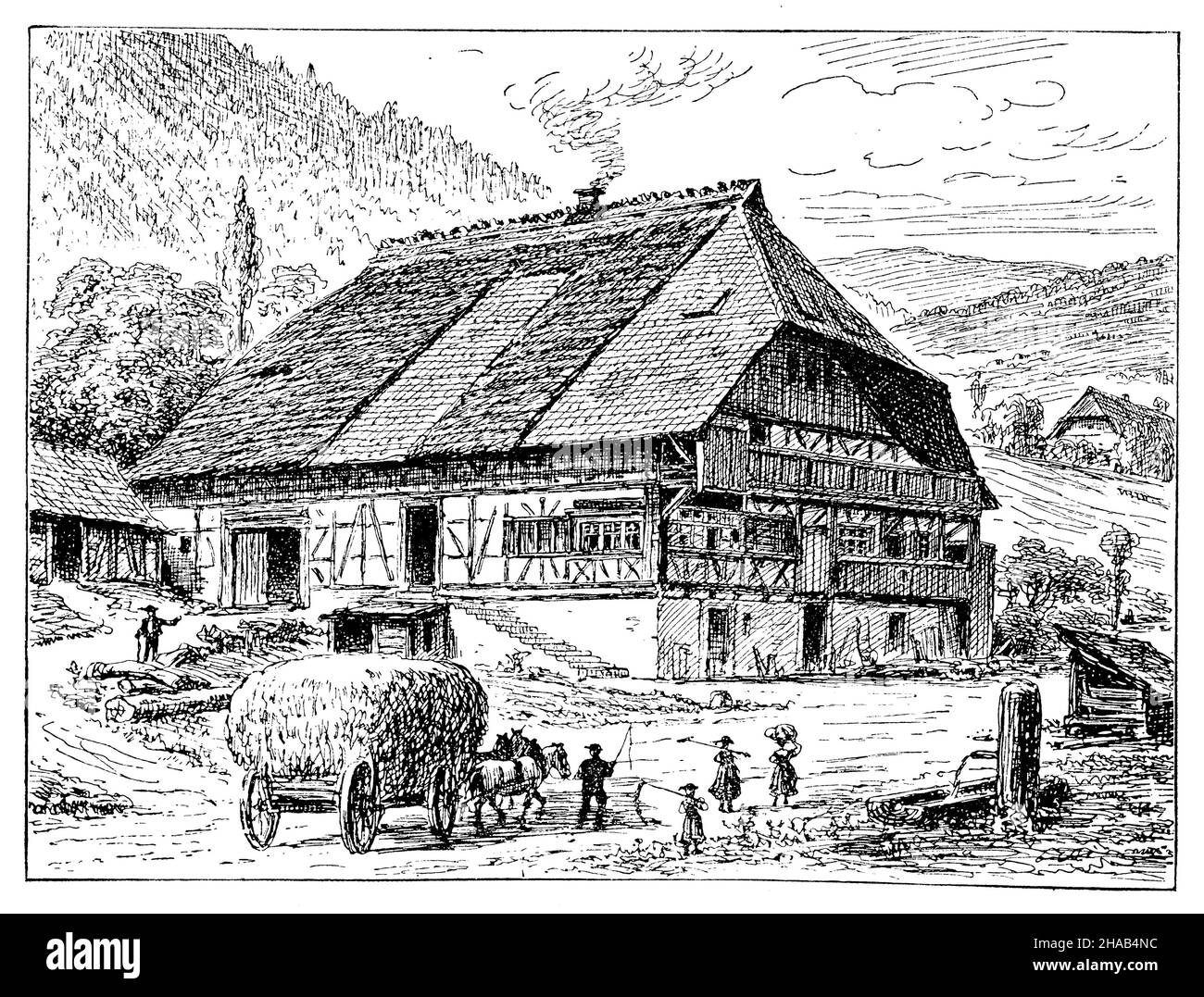 Maison Allemannic dans la Forêt Noire, , (livre de géographie, 1904), Allemannisches Haus im Schwarzwald, Maison allanemique en Forêt-Noire Banque D'Images