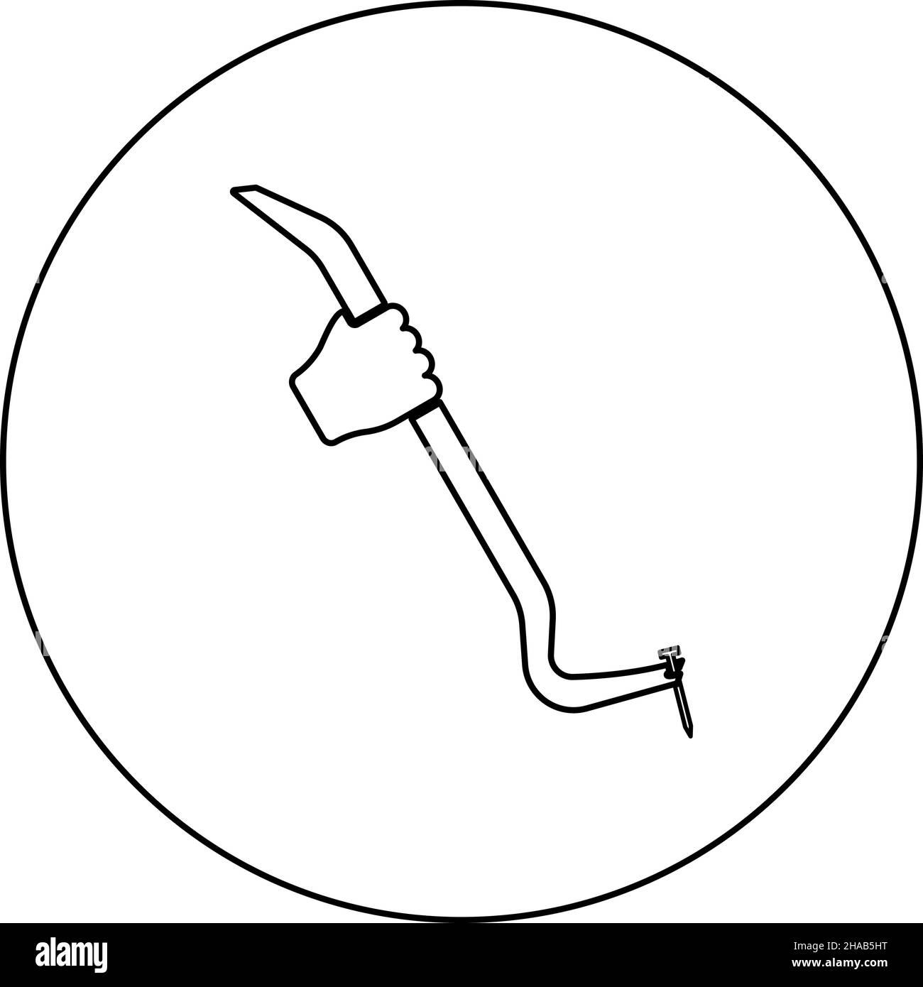 Outil à pied-de-biche à la main retirer le porte-clou tire l'icône dans le cercle rond noir couleur vecteur illustration image contour ligne fine style simple Illustration de Vecteur