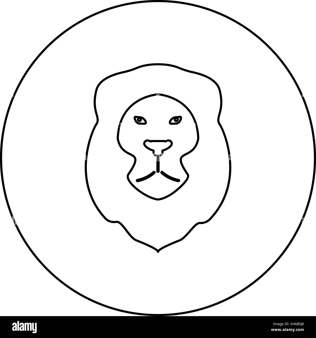 Lion Animal Wild icône de tête de chat en cercle rond noir couleur vecteur illustration image contour ligne fin style simple Illustration de Vecteur
