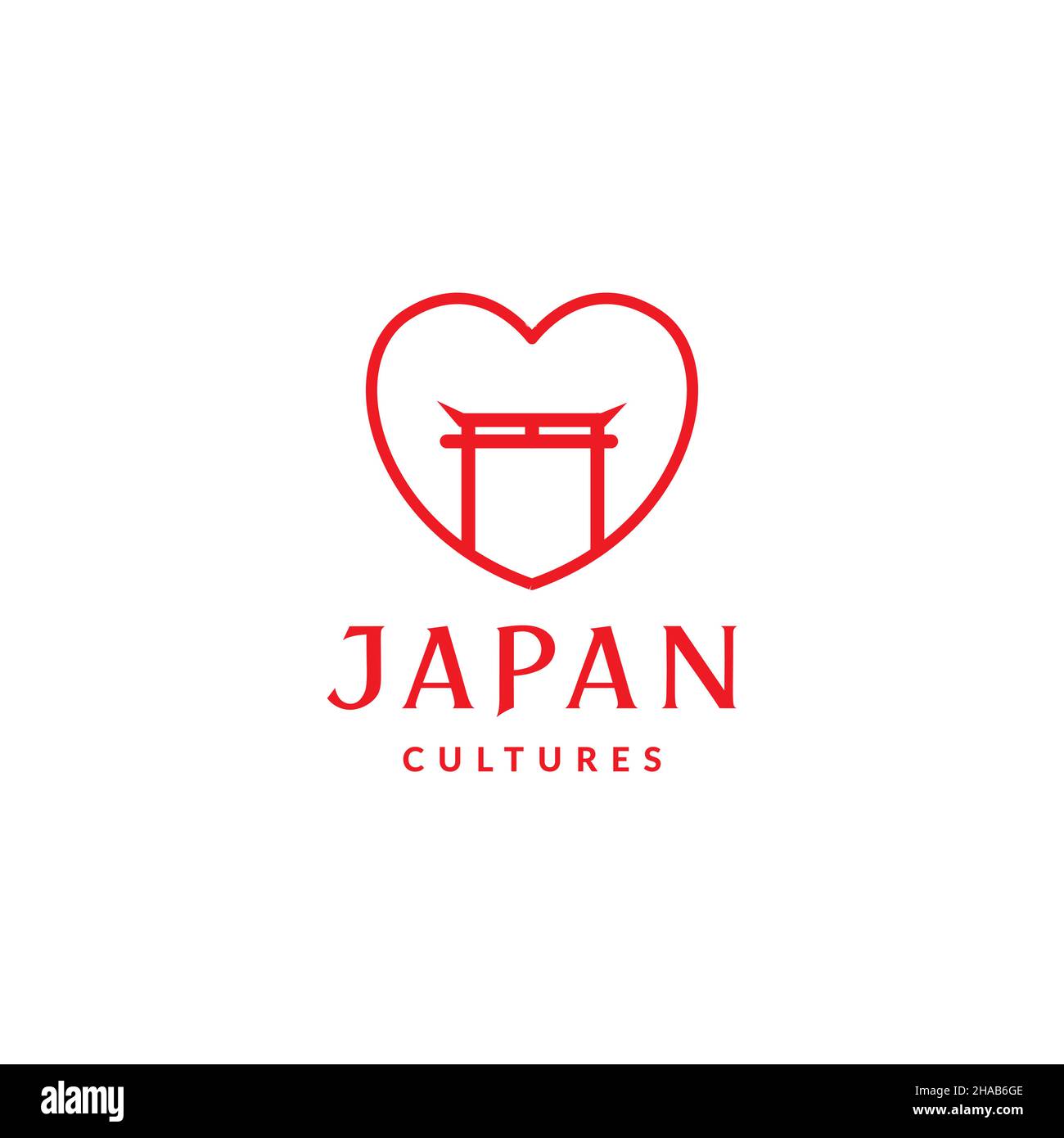 ligne d'amour avec logo torii japon porte symbole icône vecteur graphique design illustration idée créative Illustration de Vecteur