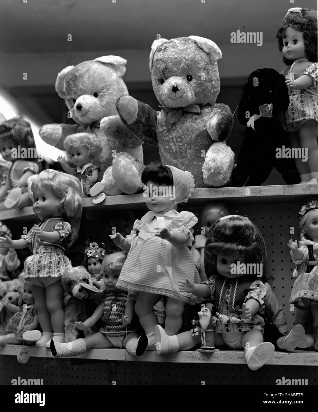 Polska, 1969.Dzia³ lalek i zabawek pluszowych W sklepie z zabawkami. uu PAP/Kamiñski Dok³adny miesi¹c i dzieñ wydarzenia nieustalone.Pologne, 1969.Poupées et jouets en peluche dans une boutique de jouets. uu PAP/Kaminski Banque D'Images