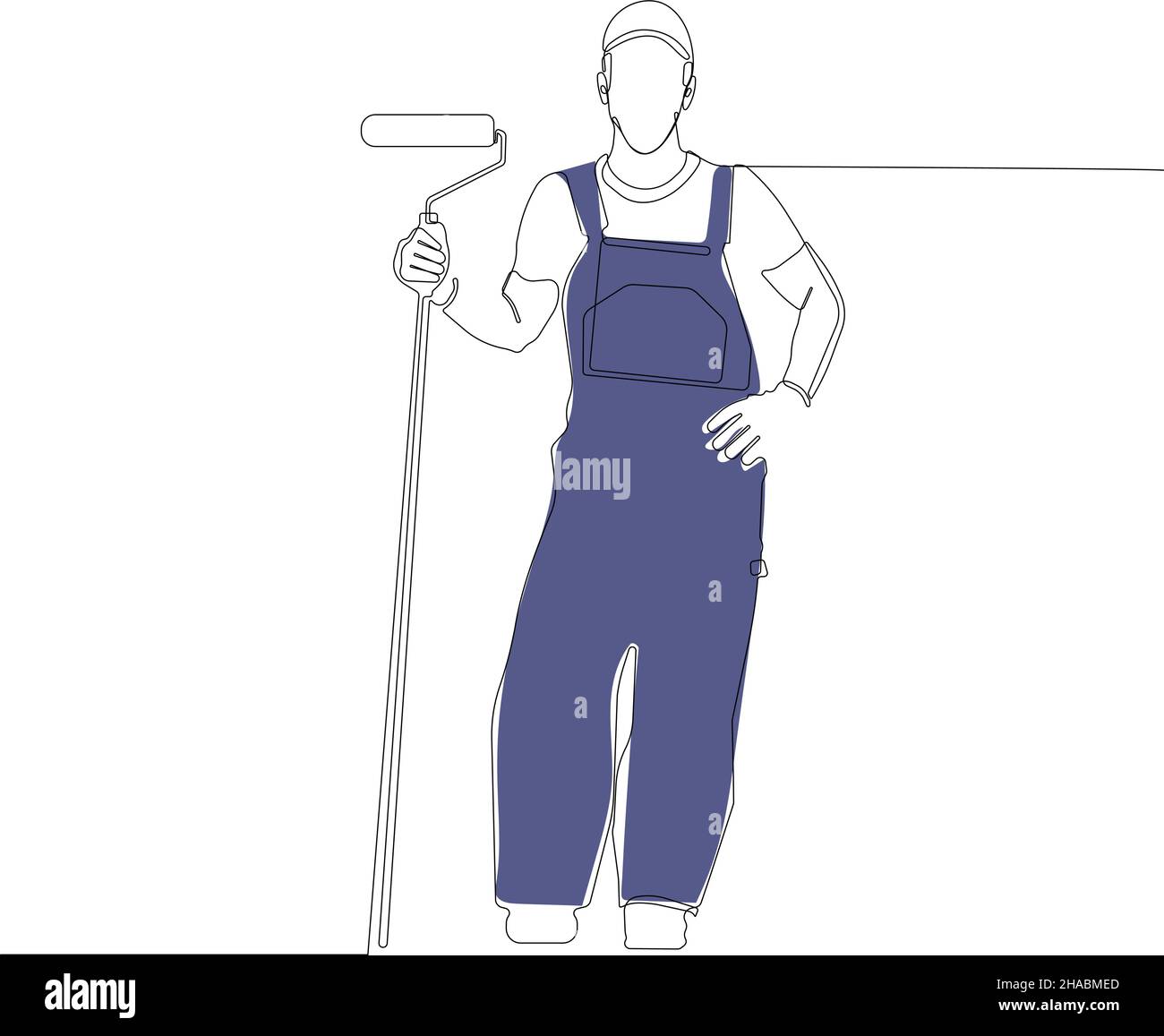 Peintre portant des gants de peinture murale à l'aide d'un rouleau Illustration de Vecteur