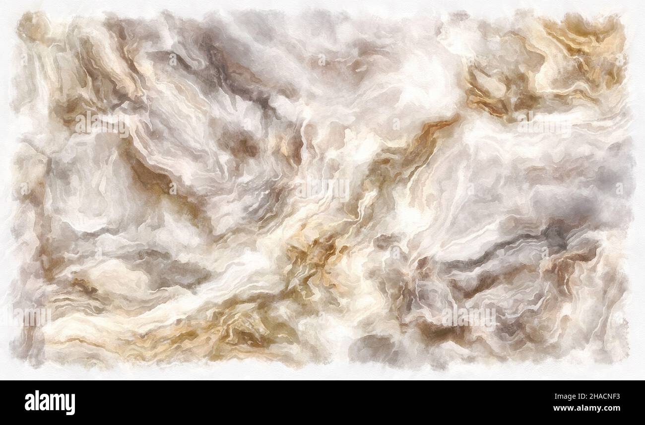 Motif aquarelle en marbre beige avec nervures de couleur blanc et orange.Texture et arrière-plan abstraits.Illustration 2D de couleur douce Banque D'Images