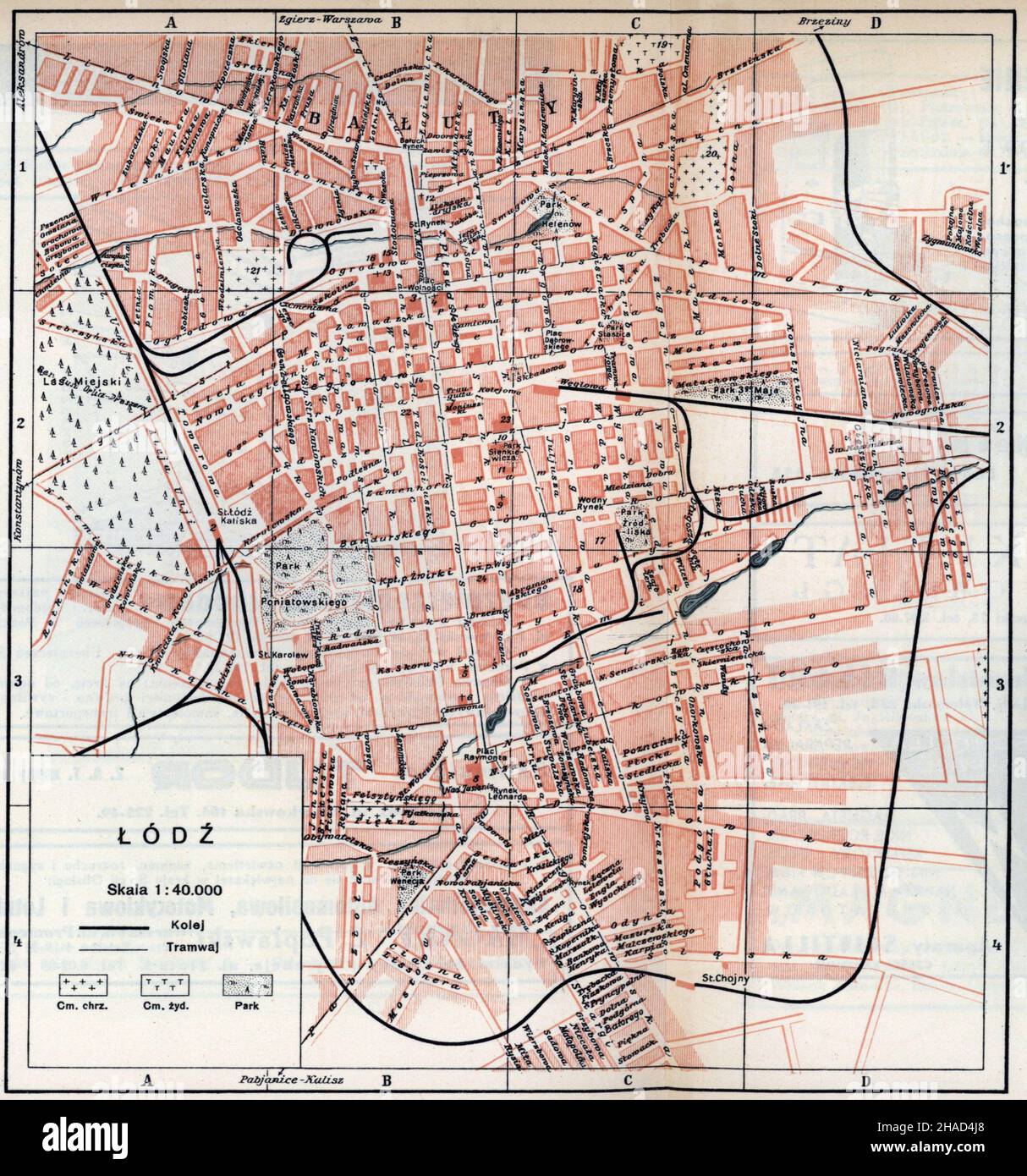 Carte de Lodz, ancienne carte de Lodz, carte de Old Lodz, carte de Retro Lodz, impression de Lodz vintage, carte de Łódź, ancienne carte de Łódź, Lodz City Print, affiche de Lodz, carte de Pologne,1938 Banque D'Images