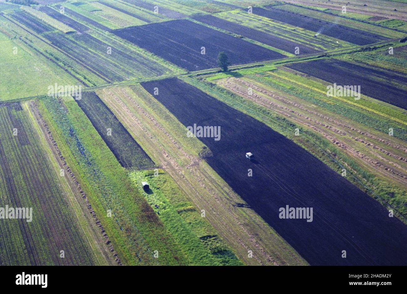 Polska 28.09.1993.Zdjêcie lotnicze krajobrazu rolniczego Pojezierza £agowskiego W okolicy Œwiebodzina. mta PAP/Ryszard JanowskiPologne 28 septembre 1993.Vue d'ensemble du paysage agricole du lac Lagowskie près de Swiebodzin. mta PAP/Ryszard Janowski Banque D'Images