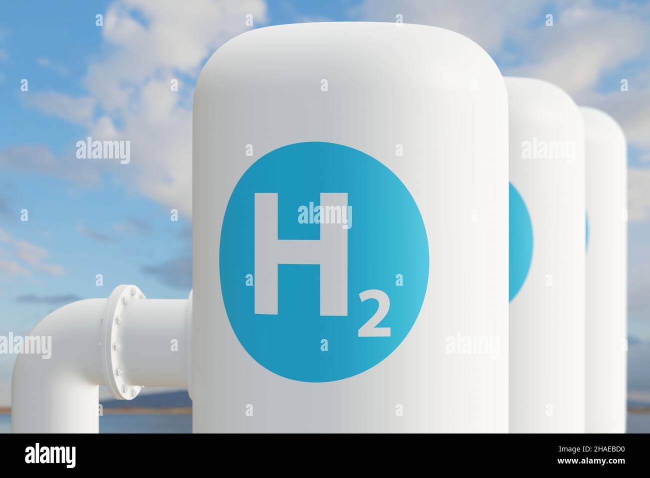 Réservoir de stockage de carburant à hydrogène.Unité de stockage d'énergie renouvelable - rendu 3D Banque D'Images