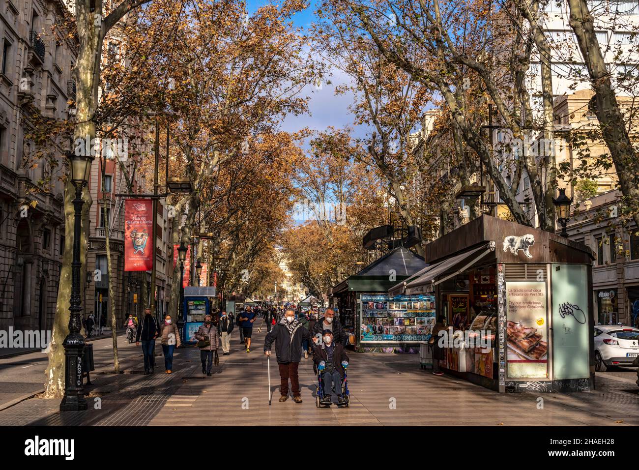 Las Ramblas, la promenade la plus populaire de Barcelone, Catalogne, Espagne. Banque D'Images