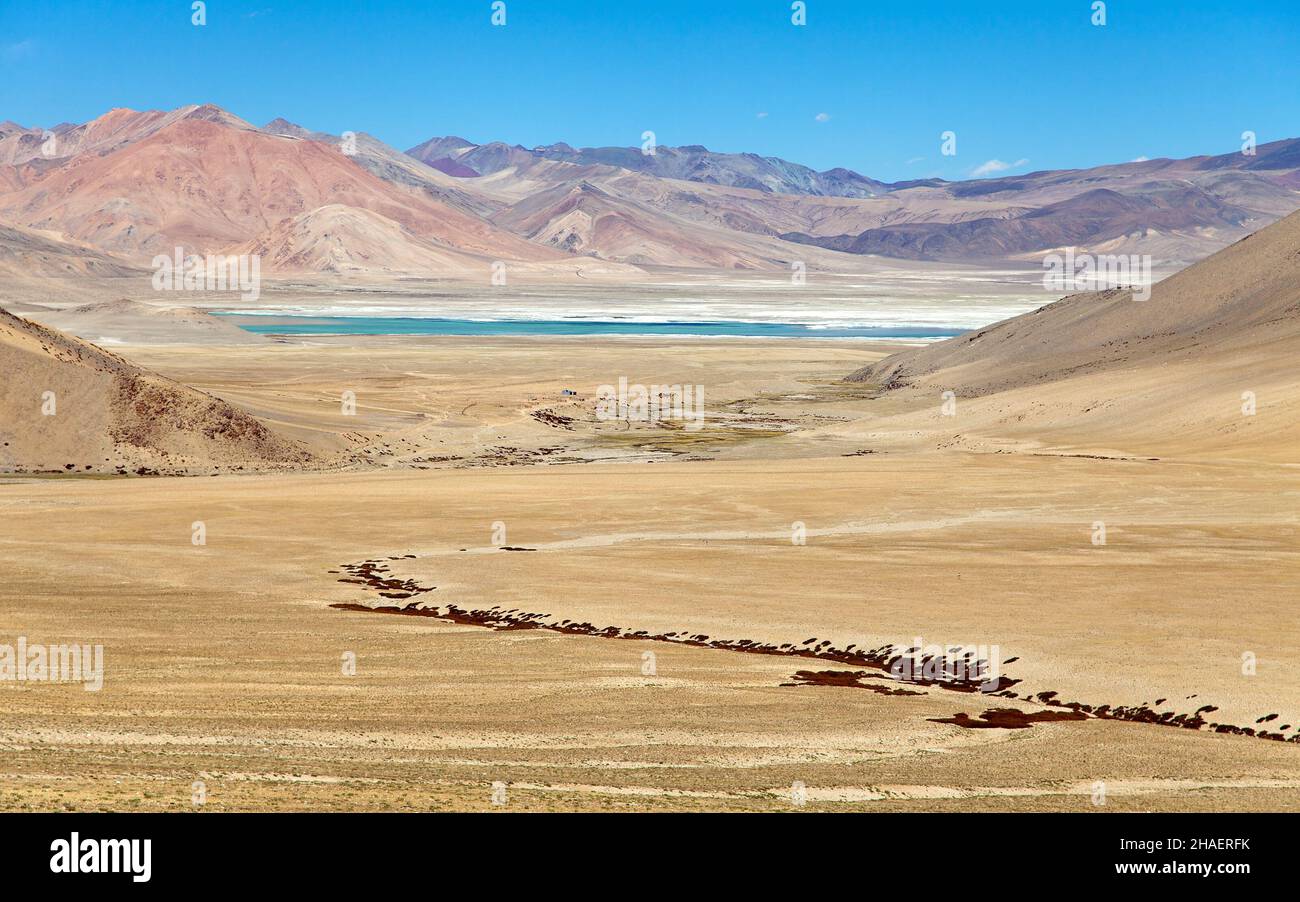Lac Kar ou TSO Kar près du lac TSO Moriri, vallée de Rupshu, Ladakh, Jammu-et-Cachemire, Inde Banque D'Images