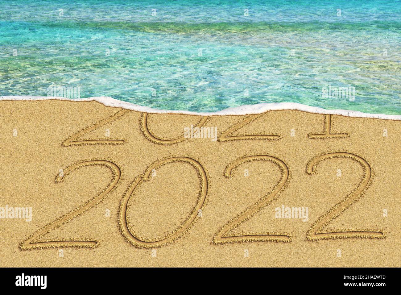 Bonne année 2022 et l'année de départ de 2021 concept texte sur la plage de  la mer Photo Stock - Alamy