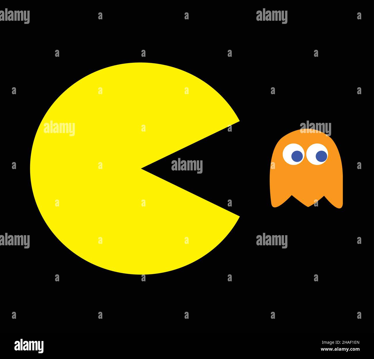 Illustration PAC-Man.Illustration de scénario de jeu d'ordinateur rétro avec Pac-Man et son ennemi Illustration de Vecteur