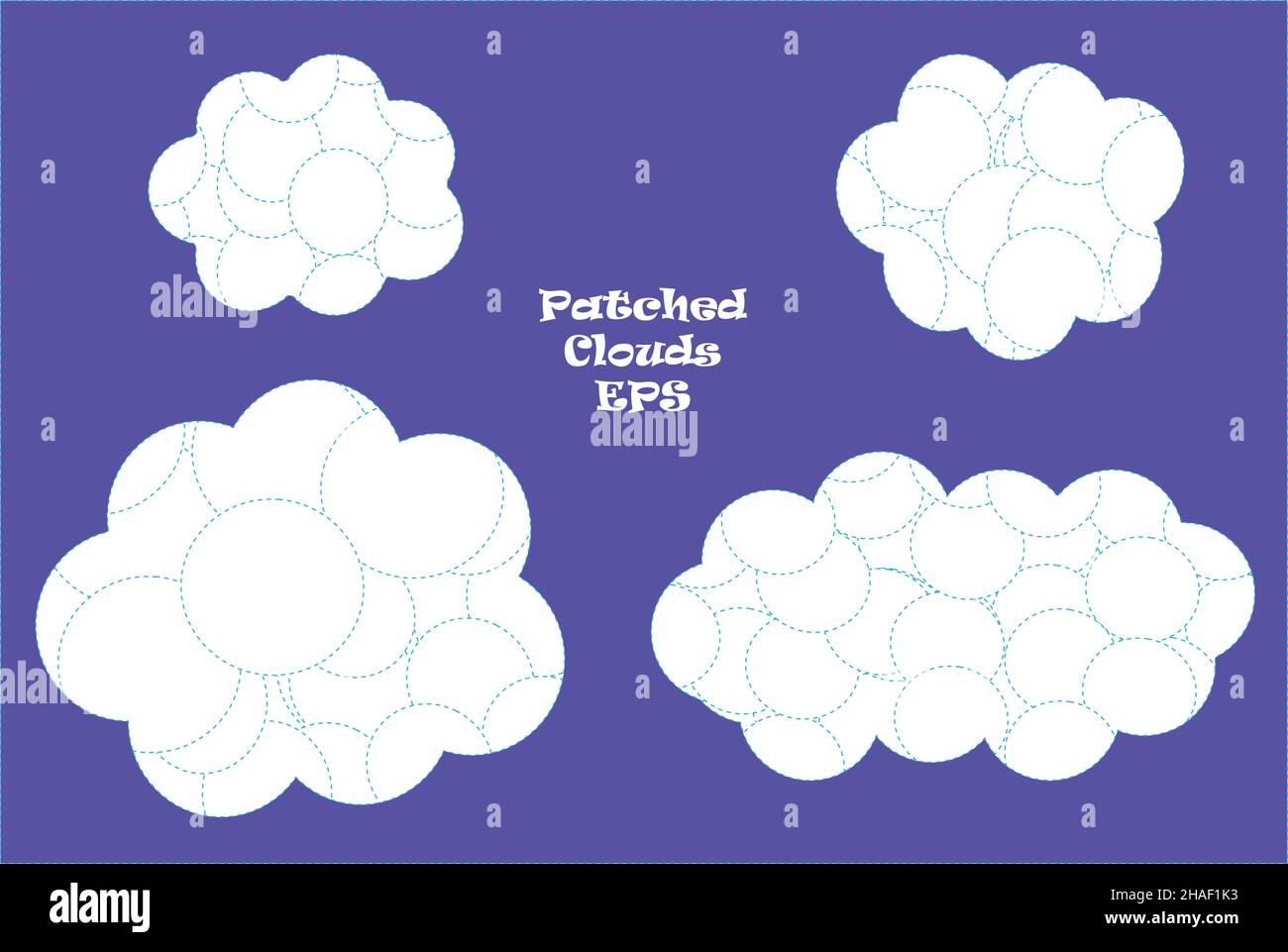 Illustration vectorielle élégante de nuages patchés isolés sur fond bleu ciel.Ensemble de vecteurs de contour des nuages Illustration de Vecteur
