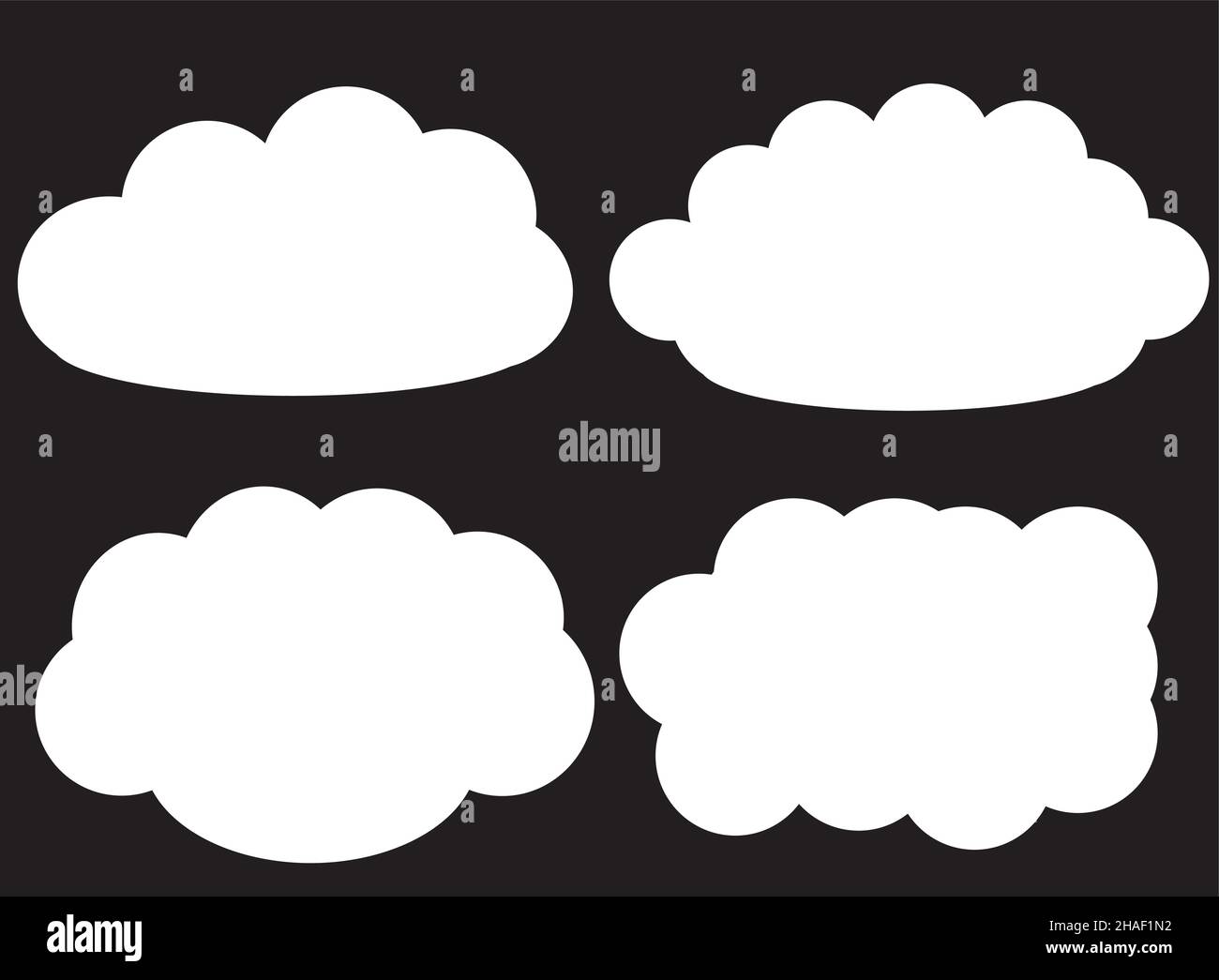 Icônes de vecteur de nuage isolées sur fond noir, ensemble d'illustrations de vecteur de formes de nuage.Prévisions météorologiques, nuages moelleux dessinant Illustration de Vecteur