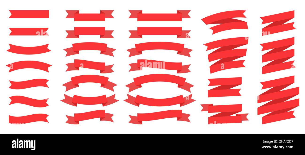 Rubans rouges.Collection indicateurs de promotion.Etiquettes vectorielles plates Illustration de Vecteur