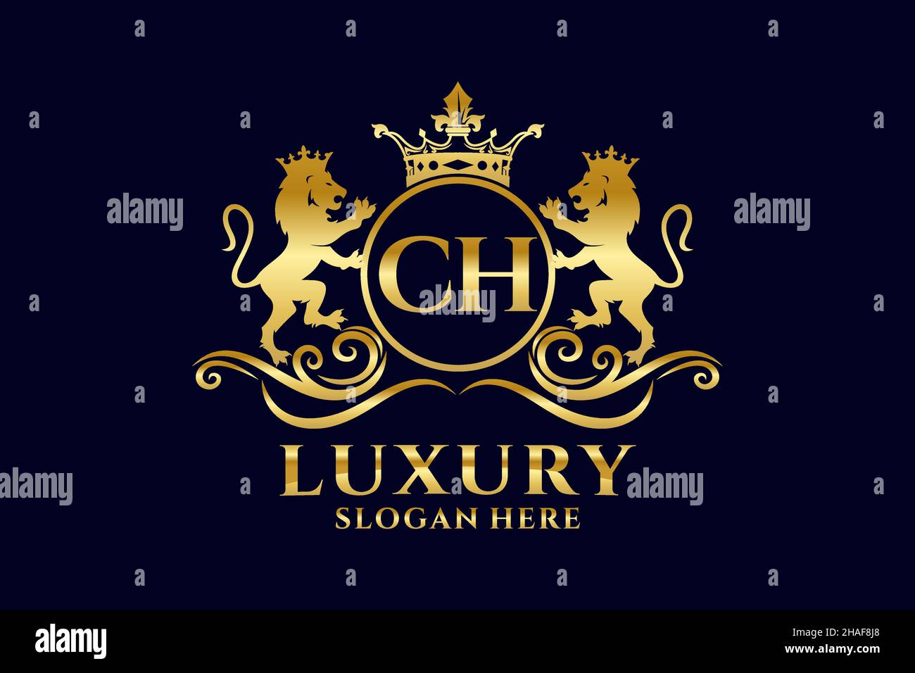 Modèle de logo CH Letter Lion Royal Luxury en illustration vectorielle pour les projets de marque de luxe et autres illustrations vectorielles. Illustration de Vecteur