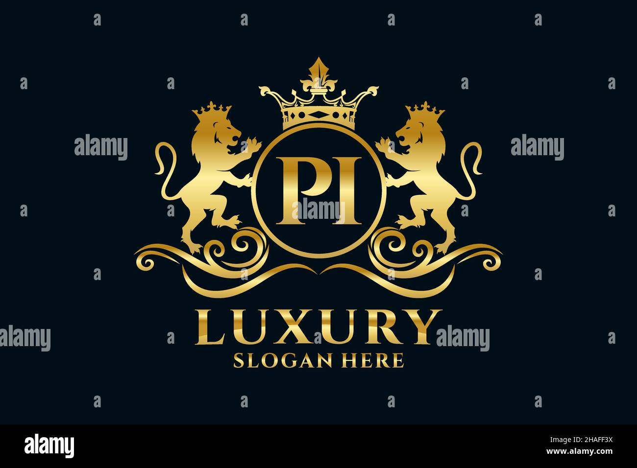 Modèle de logo PI Letter Lion Royal Luxury dans une illustration vectorielle pour les projets de marque de luxe et autres illustrations vectorielles. Illustration de Vecteur