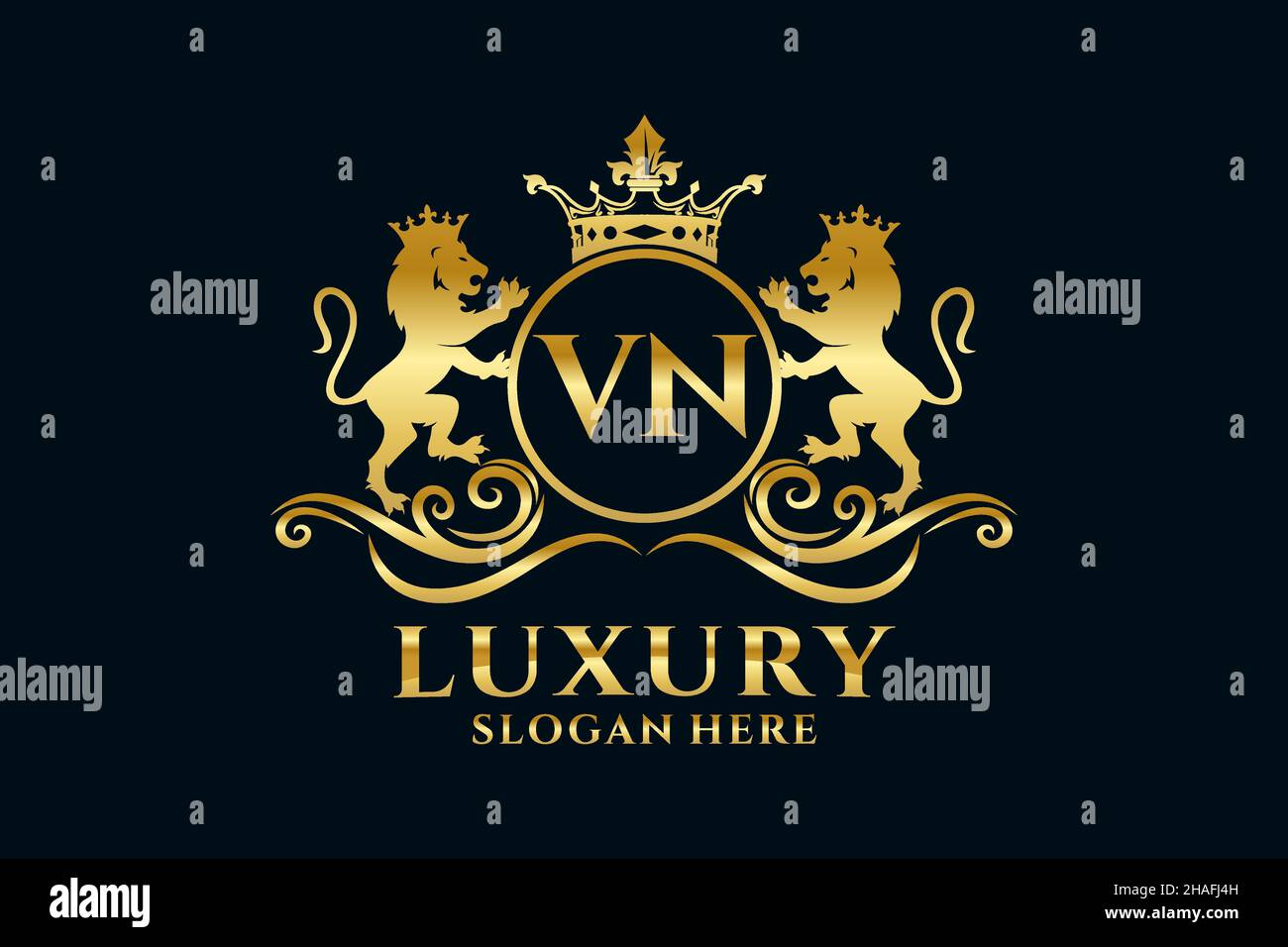 VN lettre Lion Royal Luxury logo modèle dans l'art vectoriel pour les projets de marque de luxe et autres illustrations vectorielles. Illustration de Vecteur